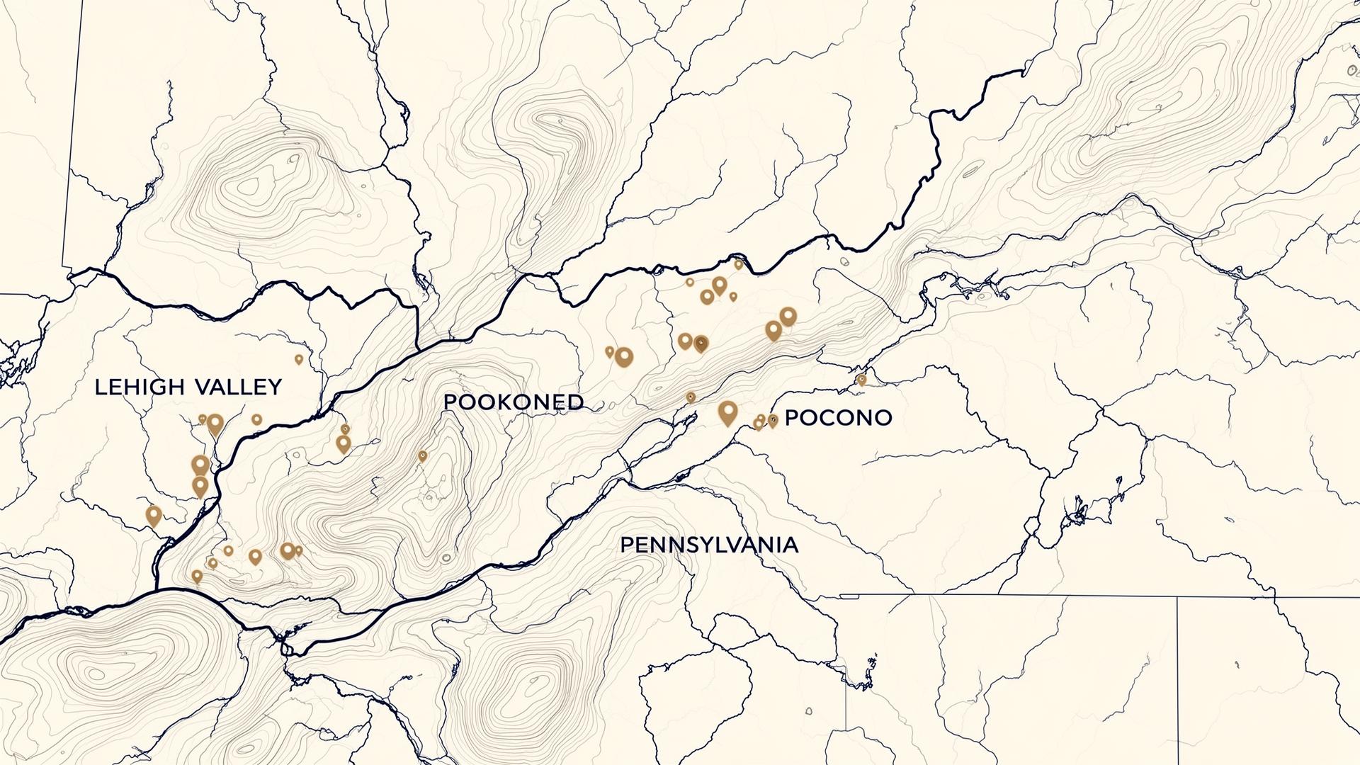Stylized map of the Lehigh Valley and Pocono region